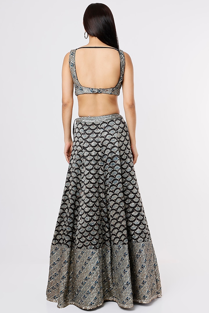 Black & Blue Ajrakh Bridal Lehenga Set by Jesal Vora at Pernia's Pop Up Shop