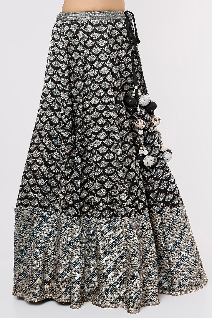 Black & Blue Ajrakh Bridal Lehenga Set by Jesal Vora at Pernia's Pop Up Shop