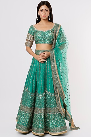 Sea Green Zardosi Lehenga Set by Jesal Vora