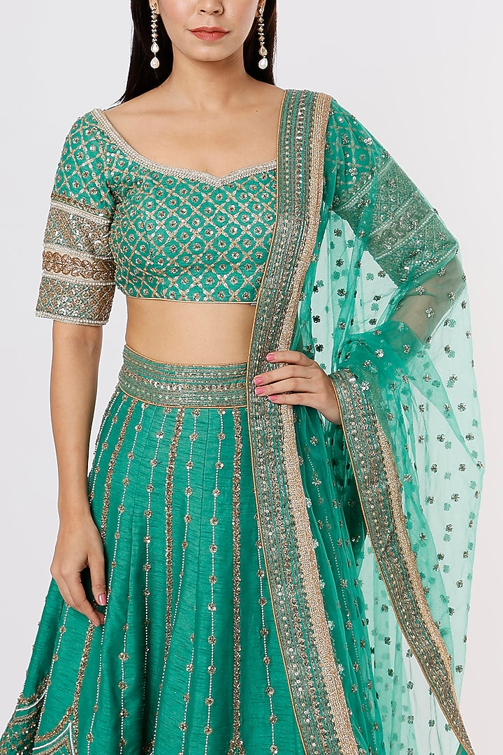 Sea Green Zardosi Wedding Lehenga Set by Jesal Vora at Pernia's Pop Up Shop