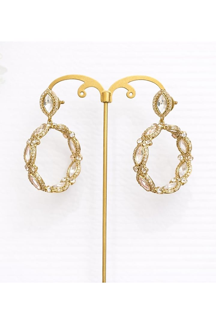Gold Finish Moissanite Polki & CZ Stone Hoop Earrings by JewelTreeTz at Pernia's Pop Up Shop