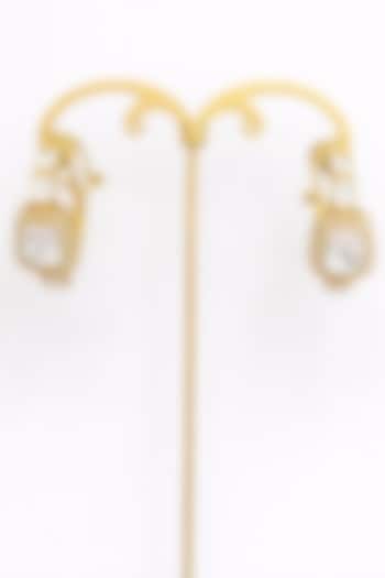 Gold Finish Moissanite Polki & CZ Stone Stud Earrings by JewelTreeTz at Pernia's Pop Up Shop