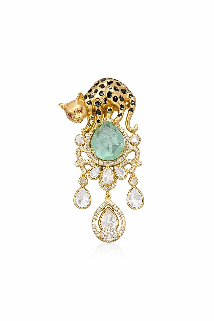 Gold Finish Moissanite & Aqua Mint Doublet Cheetah Brooch by JewelTreeTz at Pernia's Pop Up Shop