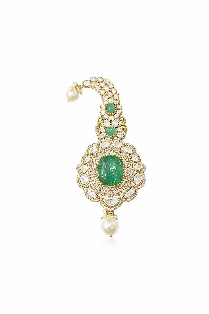 Gold Finish Moissanite & Emerald Doublet Oval Brooch by JewelTreeTz at Pernia's Pop Up Shop
