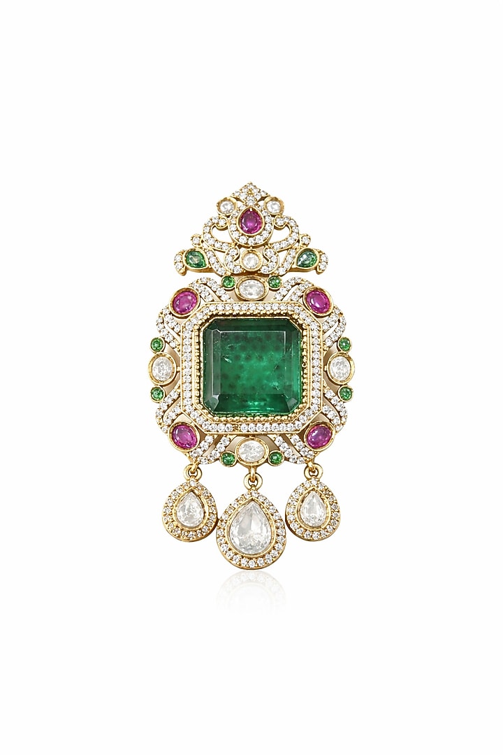 Gold Finish Moissanite & Emerald Doublet Brooch by JewelTreeTz at Pernia's Pop Up Shop