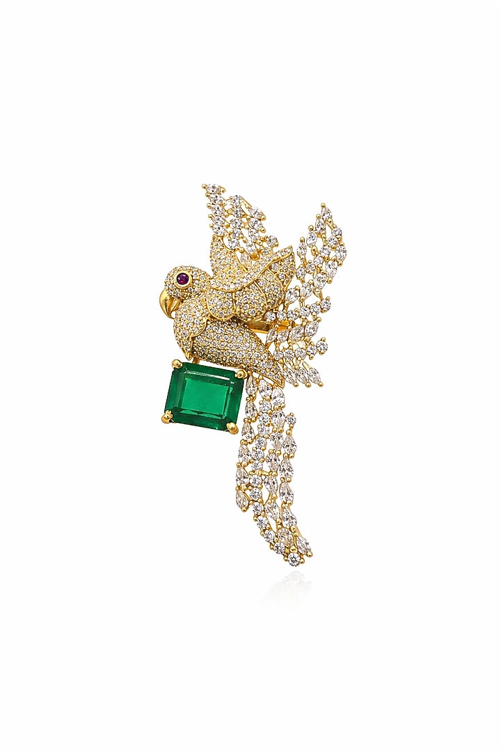 Gold Finish Emerald Doublet & CZ Stone Parrot Brooch by JewelTreeTz at Pernia's Pop Up Shop