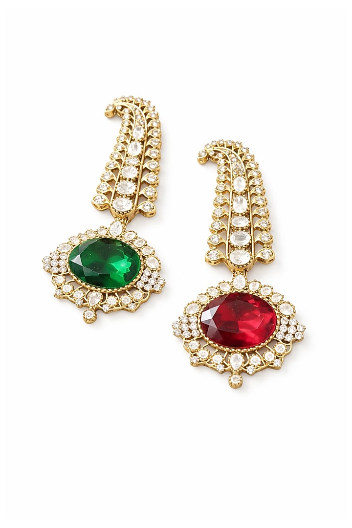 Gold Finish Emerald Doublet & CZ Feather Brooch by JewelTreeTz at Pernia's Pop Up Shop