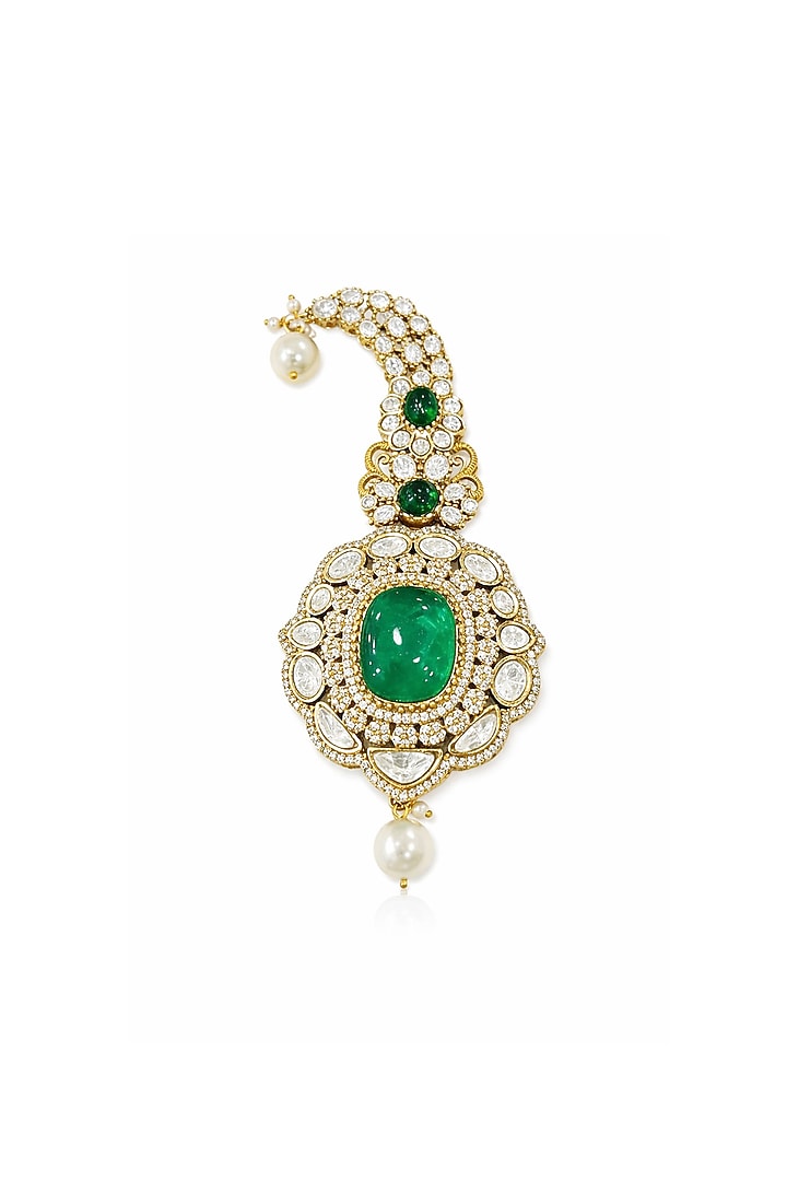Gold Finish Emerald Doublet & CZ Stone Oval Brooch by JewelTreeTz at Pernia's Pop Up Shop