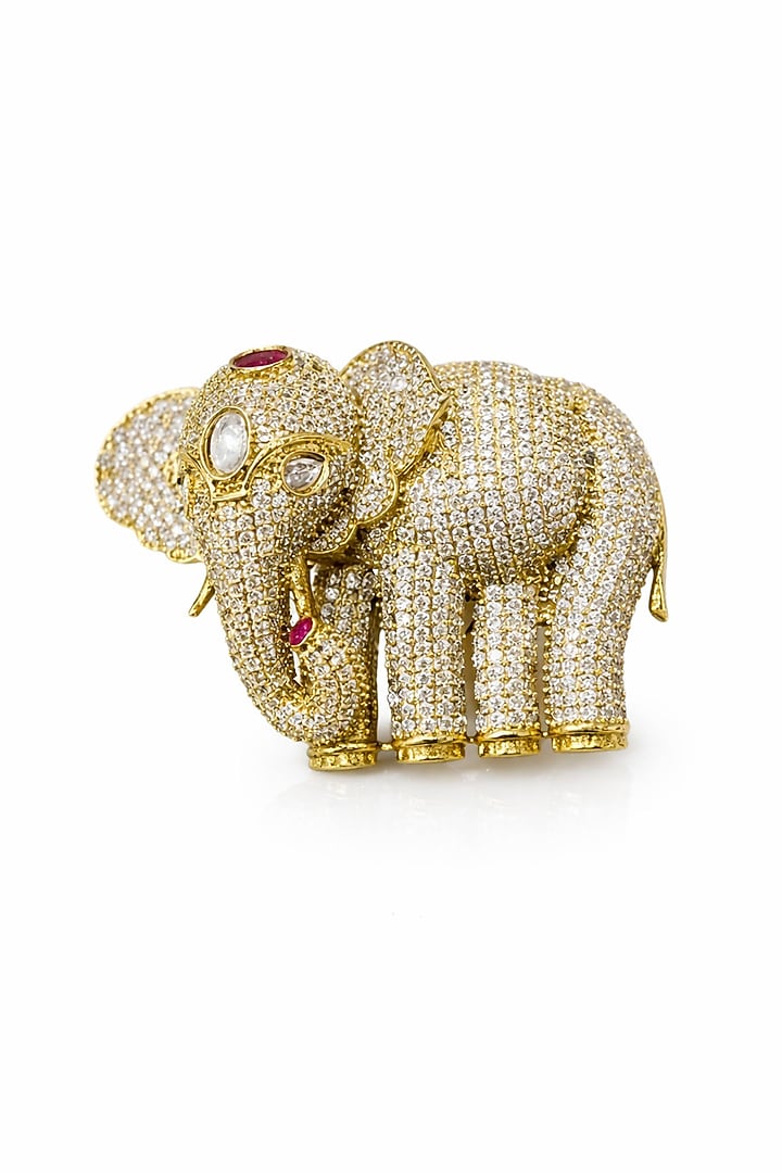 Gold Finish Ruby & CZ Stone Elephant Brooch by JewelTreeTz at Pernia's Pop Up Shop