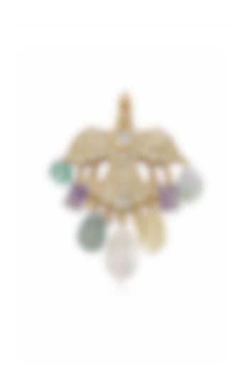 Gold Finish Kundan Polki & Gemstone Eagle Brooch by JewelTreeTz at Pernia's Pop Up Shop