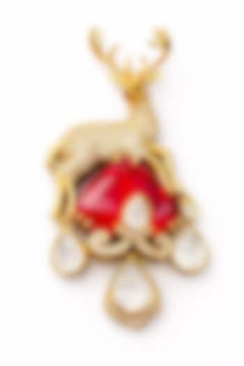 Gold Finish Moissanite & Ruby Antler Brooch by JewelTreeTz at Pernia's Pop Up Shop