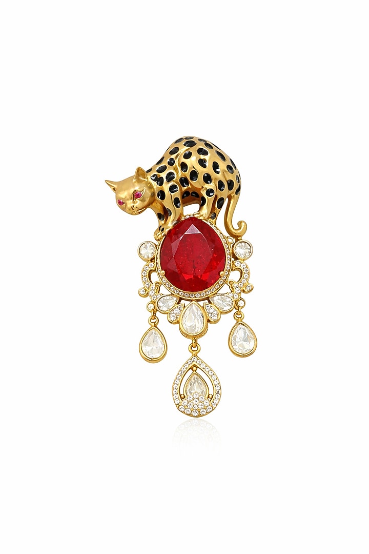 Gold Finish Moissanite & Ruby Doublet Cheetah Brooch by JewelTreeTz at Pernia's Pop Up Shop
