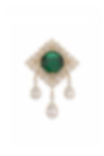 Gold Finish Uncut Kundan Polki & Emerald Doublet Carre Brooch by JewelTreeTz at Pernia's Pop Up Shop