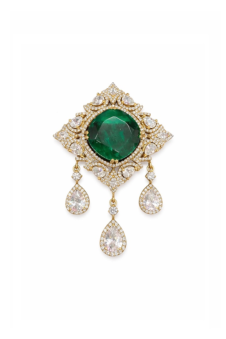 Gold Finish Uncut Kundan Polki & Emerald Doublet Carre Brooch by JewelTreeTz at Pernia's Pop Up Shop