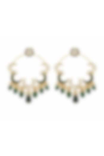Gold Finish Pachi Kundan Polki & Emerald Stone Chandbali Earrings by JewelTreeTz at Pernia's Pop Up Shop