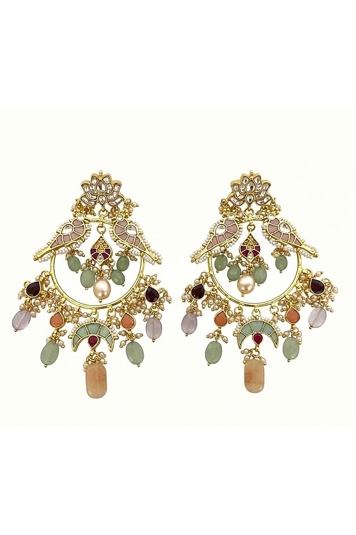 Gold Finish Pachi Kundan Polki & Mixed Gemstone Chandbali Earrings by JewelTreeTz at Pernia's Pop Up Shop