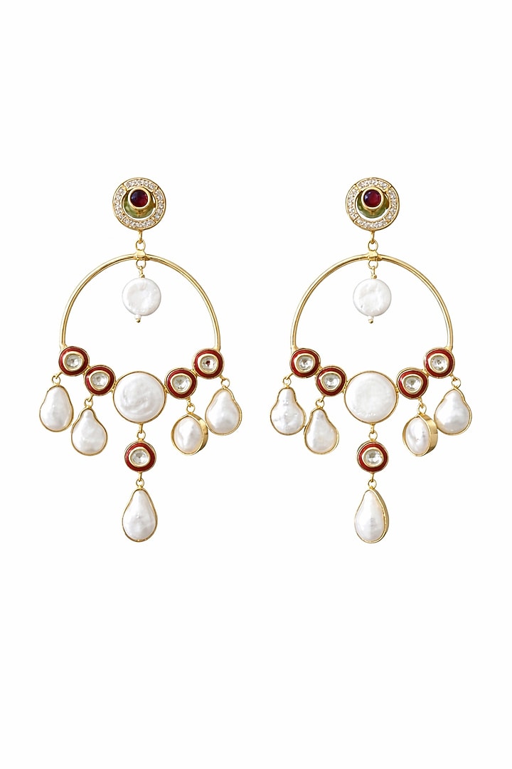 Gold Finish Kundan Polki & CZ Stone Chandbali Earrings by JewelTreeTz at Pernia's Pop Up Shop