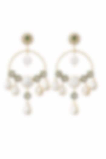 Gold Finish Kundan Polki & CZ Stone Chandbali Earrings by JewelTreeTz at Pernia's Pop Up Shop
