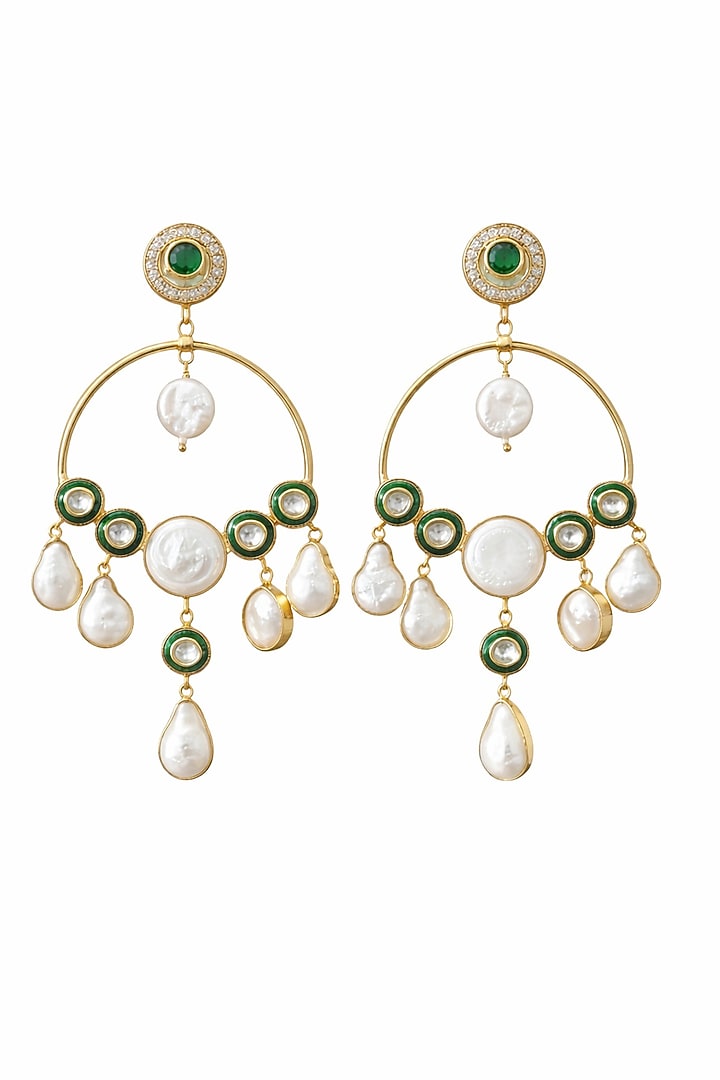 Gold Finish Kundan Polki & CZ Stone Chandbali Earrings by JewelTreeTz at Pernia's Pop Up Shop
