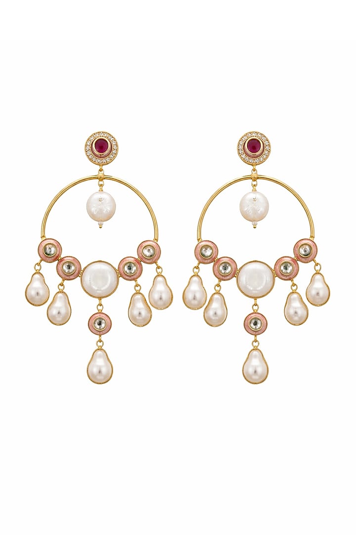 Gold Finish Kundan Polki & CZ Stone Chandbali Earrings by JewelTreeTz at Pernia's Pop Up Shop