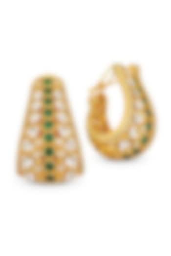 Gold Finish Kundan Polki & Green Stone Hoop Earrings by JewelTreeTz at Pernia's Pop Up Shop