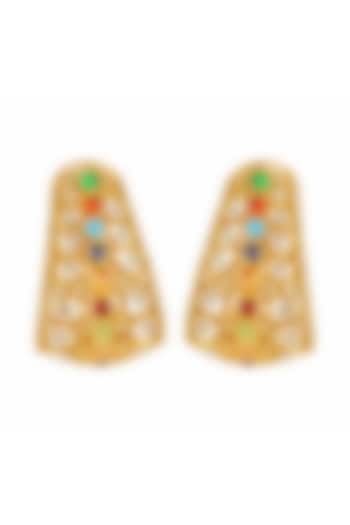 Gold Finish Kundan Polki & Multi-Colored Stone Hoop Earrings by JewelTreeTz at Pernia's Pop Up Shop