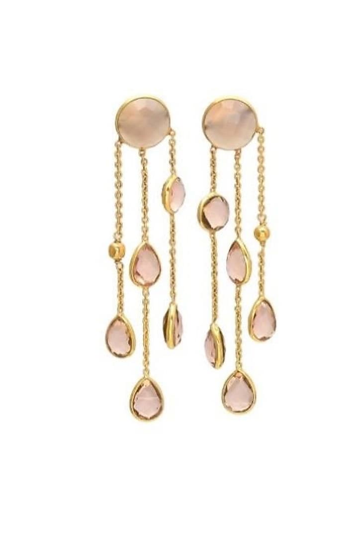 Gold Finish Rose Quartz Stone Dangler Earrings by JewelTreeTz at Pernia's Pop Up Shop