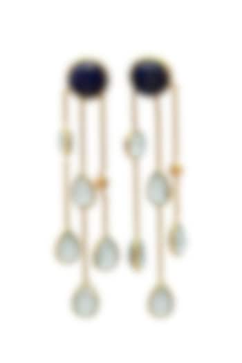 Gold Finish Black & Aqua Stone Dangler Earrings by JewelTreeTz at Pernia's Pop Up Shop