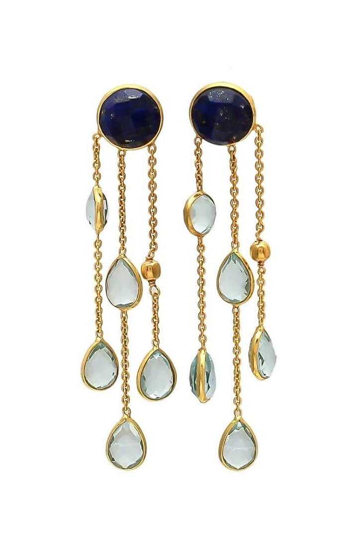 Gold Finish Black & Aqua Stone Dangler Earrings by JewelTreeTz at Pernia's Pop Up Shop