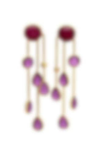 Gold Finish Pink Ruby Quartz Stone Dangler Earrings by JewelTreeTz at Pernia's Pop Up Shop