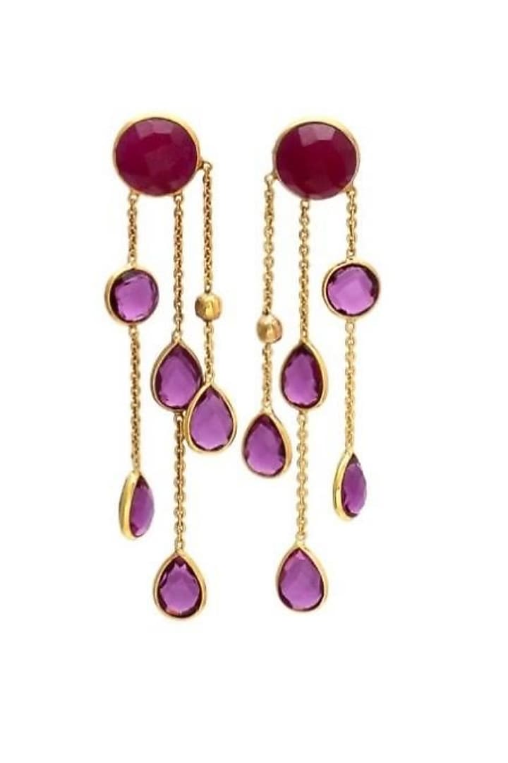 Gold Finish Pink Ruby Quartz Stone Dangler Earrings by JewelTreeTz at Pernia's Pop Up Shop