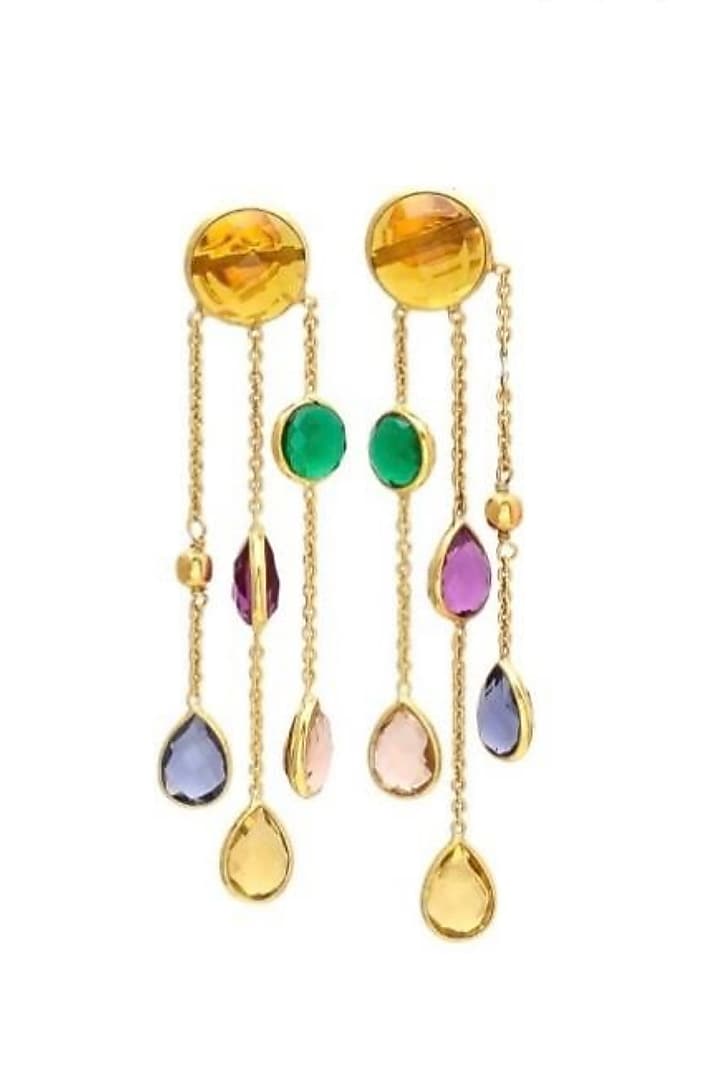 Gold Fiinish Multi-Colored Quartz Stone Dangler Earrings by JewelTreeTz at Pernia's Pop Up Shop