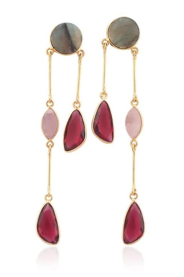 Gold Finish Multi-Colored Quartz Stone Dangler Earrings by JewelTreeTz  at Pernia's Pop Up Shop