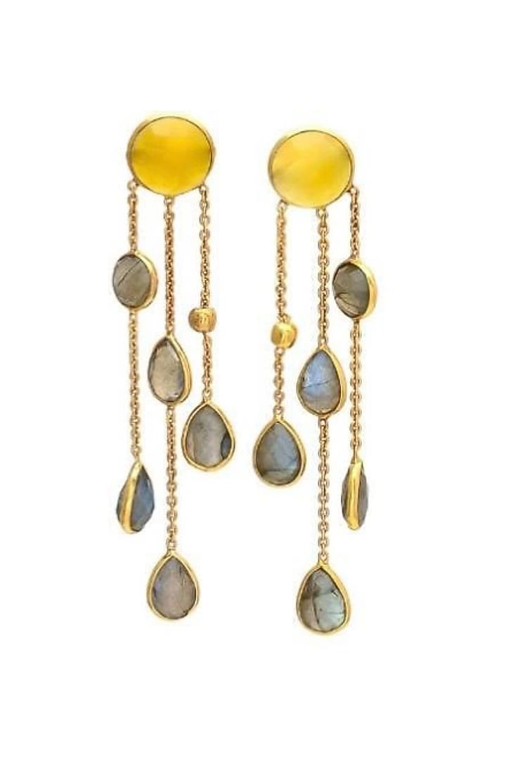 Gold Finish Labradorite & Lemon Quartz Stone Dangler Earrings by JewelTreeTz at Pernia's Pop Up Shop