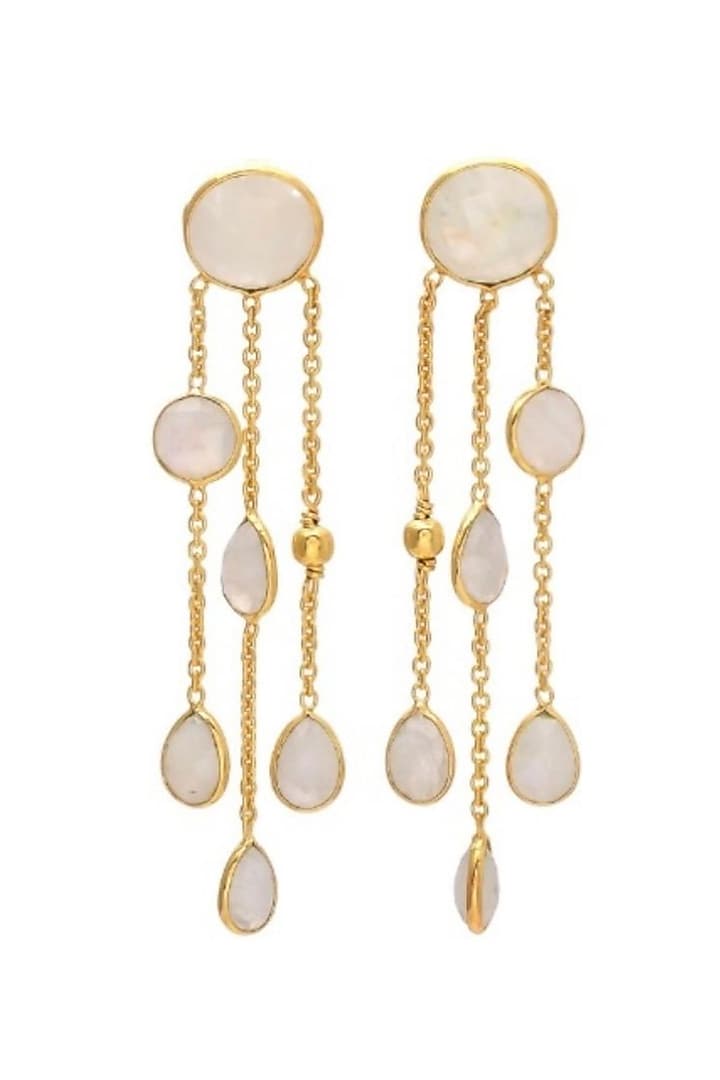 Gold Finish Whiite Quartz Stone Dangler Earrings by JewelTreeTz at Pernia's Pop Up Shop