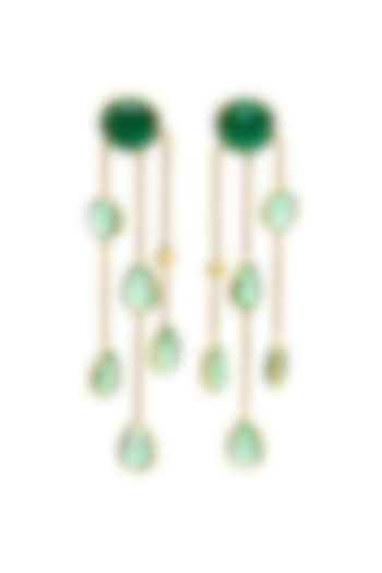 Gold Finish Emerald Quartz Stone Dangler Earrings by JewelTreeTz  at Pernia's Pop Up Shop