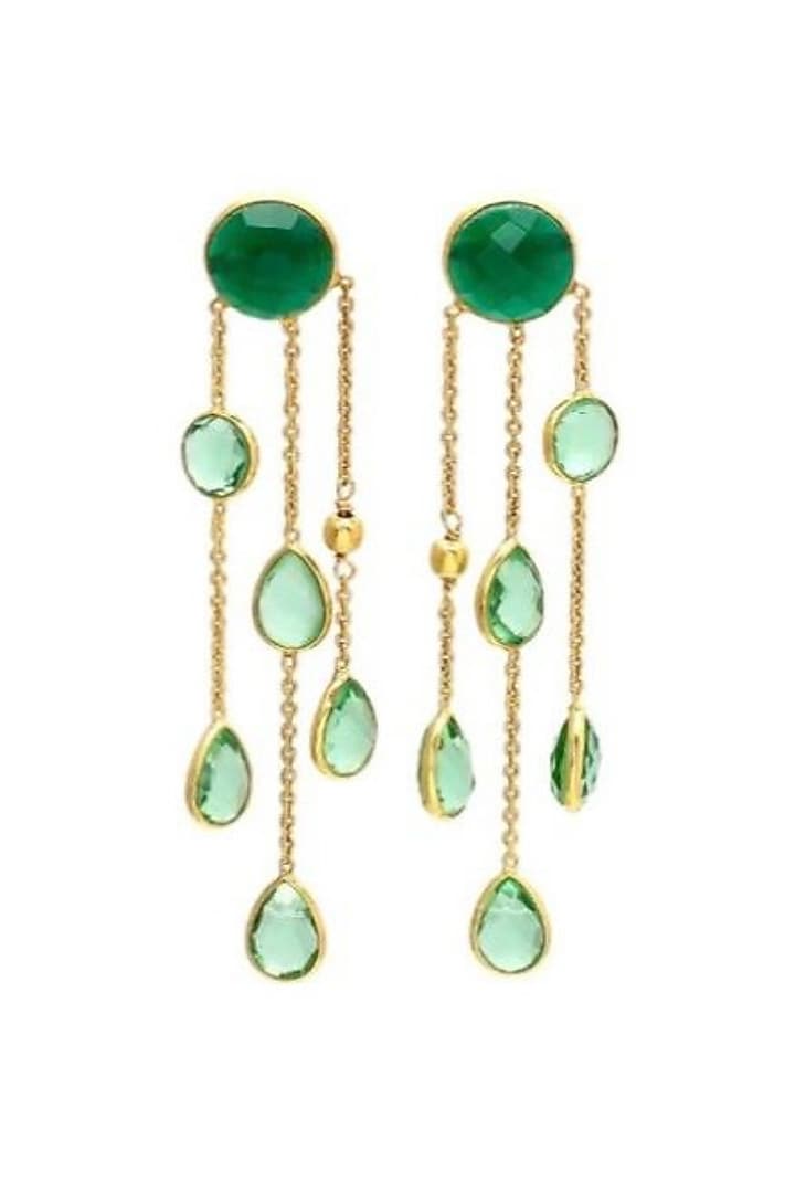 Gold Finish Emerald Quartz Stone Dangler Earrings by JewelTreeTz  at Pernia's Pop Up Shop