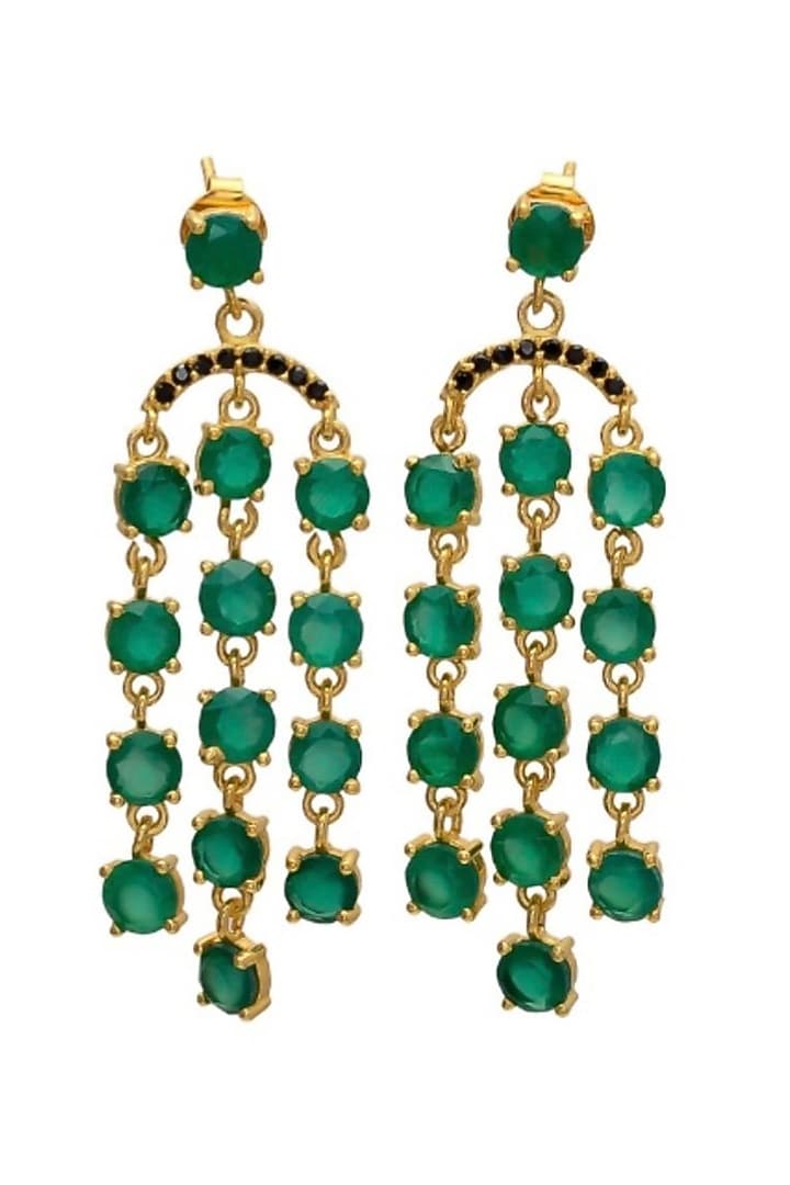 Gold Finish Emerald Quartz Stone Dangler Earrings by JewelTreeTz  at Pernia's Pop Up Shop