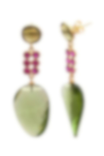 Gold Finish Peridot & Ruby Quartz Stone Dangler Earrings by JewelTreeTz  at Pernia's Pop Up Shop
