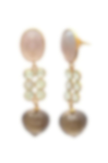 Gold Finish Brown & Rose Quartz Stone Dangler Earrings by JewelTreeTz  at Pernia's Pop Up Shop