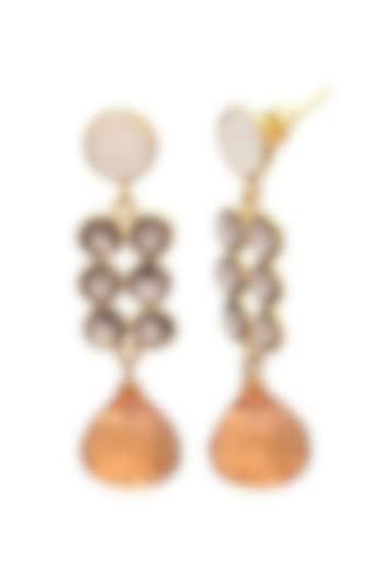 Gold Finish Brown & Orange Quartz Stone Dangler Earrings by JewelTreeTz  at Pernia's Pop Up Shop