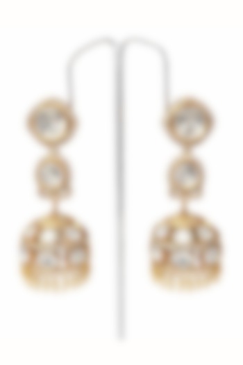 Gold Finish Moissanite Polki & CZ Stone Jhumka Earrings by JewelTreeTz  at Pernia's Pop Up Shop