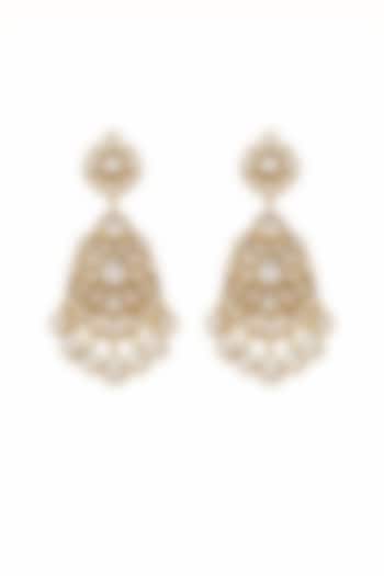 Gold Finish Moissanite Polki & CZ Stone Chandbali Earrings by JewelTreeTz  at Pernia's Pop Up Shop