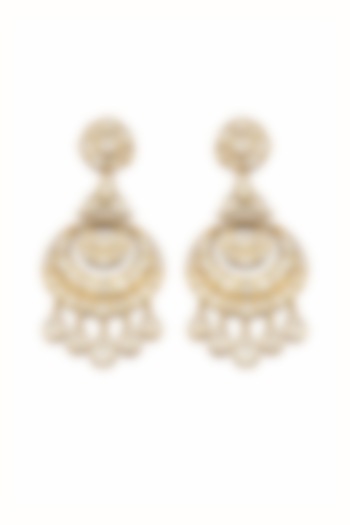 Gold Finish Moissanite Polki & CZ Stone Chandbali Earrings by JewelTreeTz at Pernia's Pop Up Shop