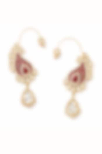 Gold Finish Moissanite Polki & Ruby Stone Earcuffs by JewelTreeTz  at Pernia's Pop Up Shop