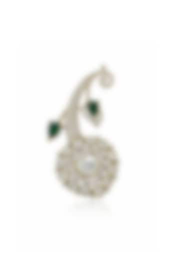 Gold Finish Moissanite Polki & Emerald Stone Petal Brooch by JewelTreeTz at Pernia's Pop Up Shop