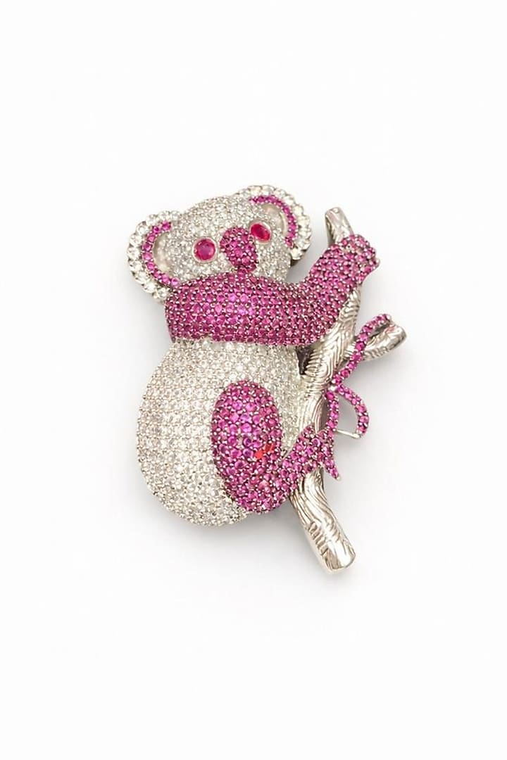 Gold Finish White & Ruby Stone Panda Brooch by JewelTreeTz at Pernia's Pop Up Shop