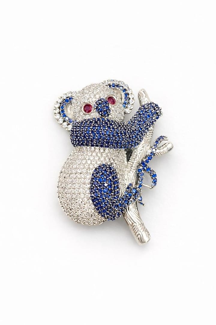 Gold Finish White & Blue Stone Panda Brooch by JewelTreeTz at Pernia's Pop Up Shop