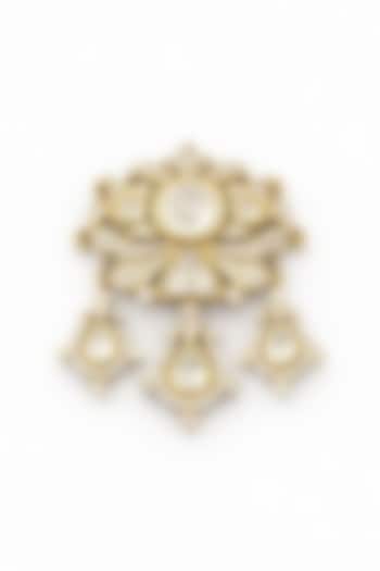 Gold Finish Moissanite Polki & CZ Stone Lotus Brooch by JewelTreeTz at Pernia's Pop Up Shop