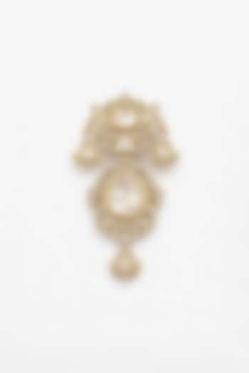 Gold Finish Moissanite Polki & CZ Stone Lotus Brooch by JewelTreeTz at Pernia's Pop Up Shop